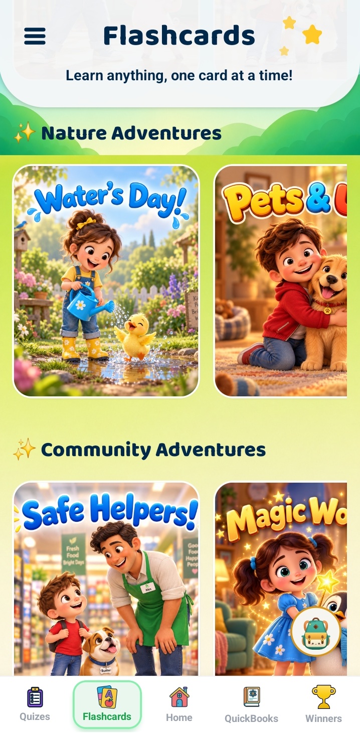 Flashcard decks for Nature Adventures and Community Adventures.